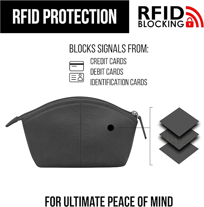 ili New York Genuine Leather Cosmetic Pouch – RFID Blocking, Leather Makeup Bag for Purse with Top Zip Closure & Interior Zip Pocket, Perfect as a Compact and Stylish Travel Cosmetic Bag