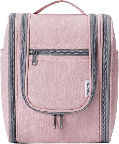 Narwey Small Hanging Toiletry Bag Women Travel Makeup Bag Organizer Toiletries Bag for Travel Size Essentials Accessories Cosmetics (Medium, Pink)
