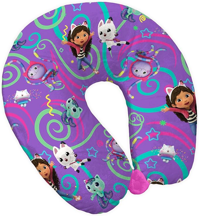 Northwest Gabby's Dollhouse Party Moves Travel Neck Pillow, U-Shaped Plush Cushion for Airplane, Traveling, Car, 12x13 inches