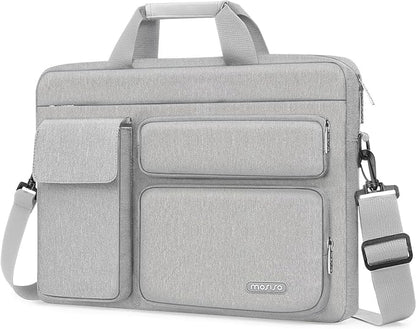 MOSISO Laptop Shoulder Bag 15.6 inch, 15-15.6 inch Computer Bag Compatible with MacBook Pro 16 inch, HP, Dell, Lenovo, Notebook with 2 Raised&1 Flapover&1 Horizontal Pocket&Handle&Belt, Gray