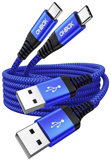 USB A to USB C Cables 60W Fast Charging [2 Pack 6FT], USB to USB C Cable for CarPlay, USB Type C iPhone Charger Durable Braided USBC Cord for iPhone 17/16/15/Pro Max, Samsung Galaxy S23 and More-Blue