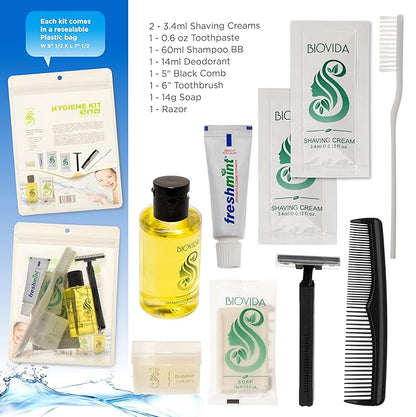 Moda West 96 Hygiene Kits - Bulk Case of Wholesale Basic Toiletry Kits for Men, Women, Travel, Charity 8 Pc Kit