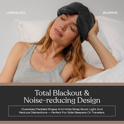 Lunya Weighted Silk Sleep Mask – Mulberry Silk Eye Cover with Cooling Glass Beads, Noise-Reducing Fit, Washable Fabric, and Travel Pouch – Sleeping Mask for Men and Women - Meditative Grey – Small