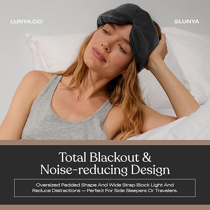 Lunya Weighted Silk Sleep Mask – Mulberry Silk Eye Cover with Cooling Glass Beads, Noise-Reducing Fit, Washable Fabric, and Travel Pouch – Sleeping Mask for Men and Women - Meditative Grey – Large