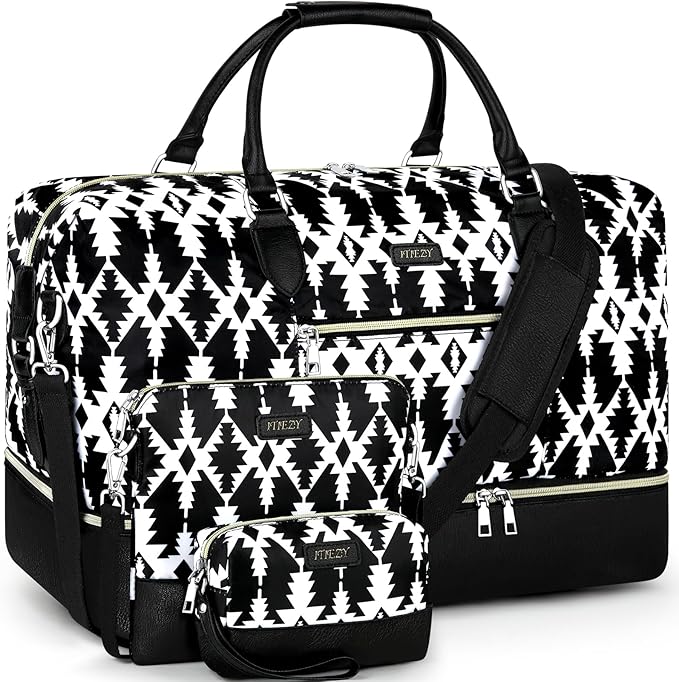 Weekender Bag for Women, Travel Duffel Bag Carry On Overnight Bag with Shoe Compartment Large Nylon Travel Weekend Tote Bag