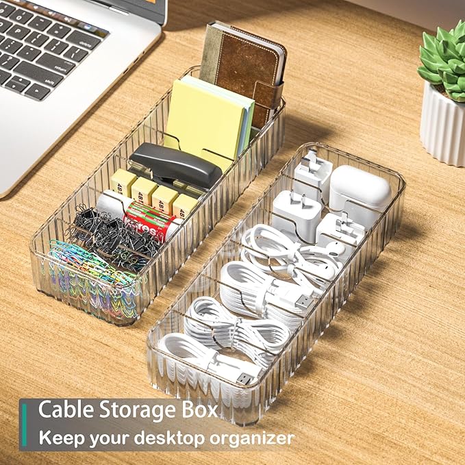 Cable Storage Boxes Organizers 2 Pack,Cord Charger Storage Organizer Box Case with 20pcs Cable Ties,Stackable,Clear