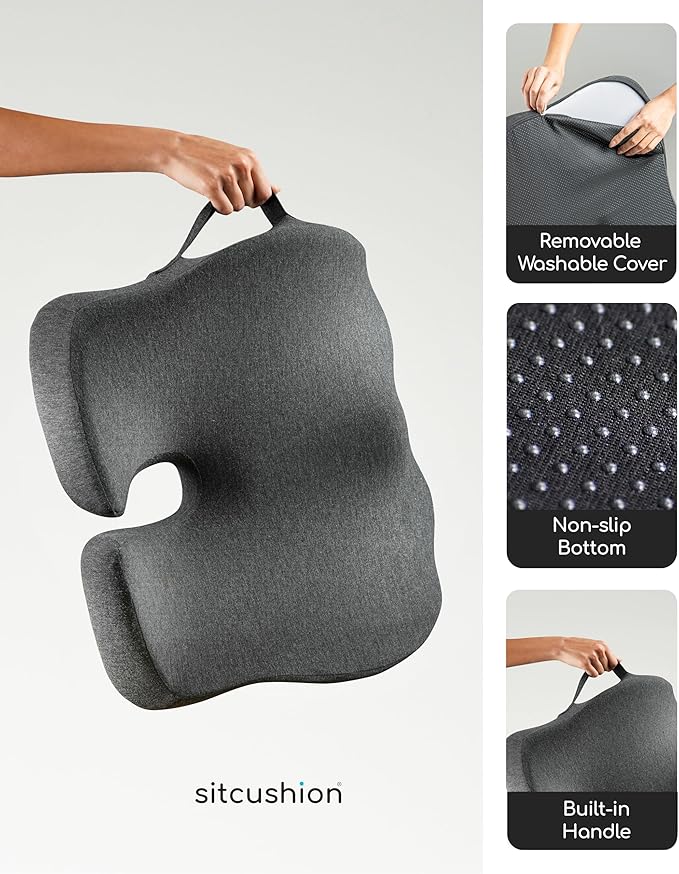 Extra Large Office Chair Cushion for Sciatica Pain Relief, Memory Foam Seat Cushion for Car Seat Pad, Orthopedic Pillow. Computer Chair Cushion for Tailbone Pain Relief All Day Comfort(Gray)