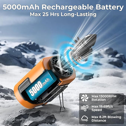 Portable Mini Waist Fan - Personal Wearable Clip on Belt Fan, Rechargeable Battery Operated, Max 25H Cooling,4 Speeds 13000RPM Turbo Hands-Free Shirt Neck Fan for Outdoor Jobsite Camping Traveling