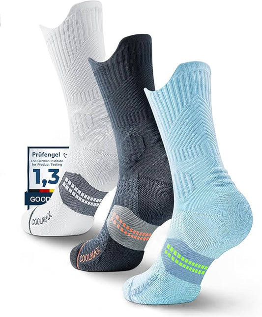 Mens Bamboo Viscose Crew Compression Running Socks Athletic Hiking Cushioned Wicking Anti-Blister Seamless