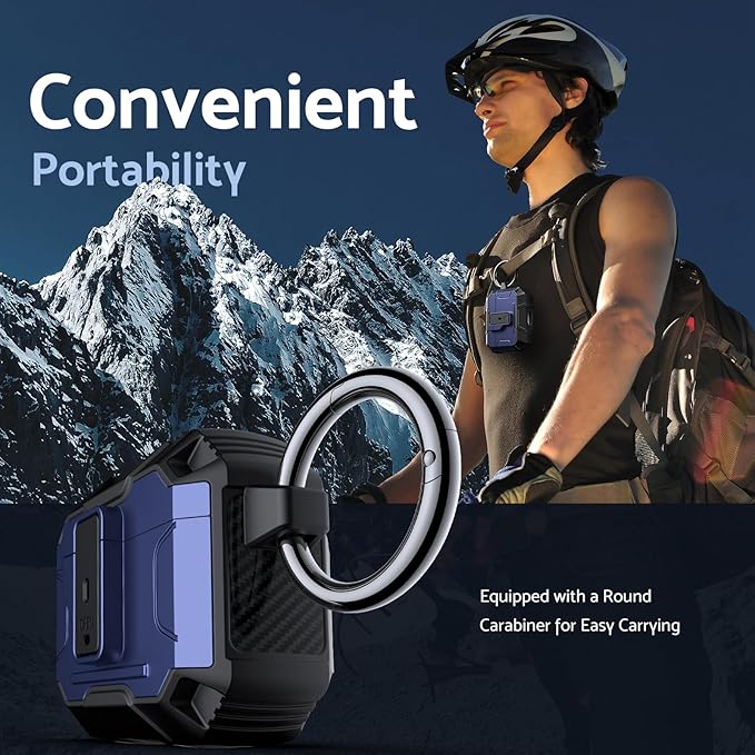 DASFOND Armor Cover Airpods 3 Generation Case, Military Grade Full Body Shockproof Protection Hard Case, Support Wireless Charging with Keychain, Magnetic Lid, Front LED Visible, Blue