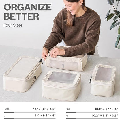 Aerotrunk Compression Packing Cubes for Travel - Luggage Organizer Bags - Double Zipper Packing Cubes for Suitcases (4-Pack, Beige)