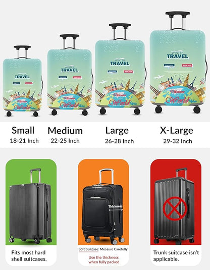 Boxiki Travel Elastic Luggage Cover – Earthy Tones Design Suitcase Protector – Durable, Washable & Scratch-Resistant Dustproof Cover for Medium Suitcases