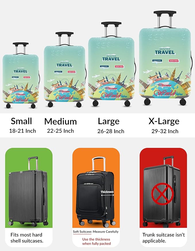 Boxiki Travel Elastic Luggage Cover – Earthy Tones Design Suitcase Protector – Durable, Washable & Scratch-Resistant Dustproof Cover for Large Suitcases