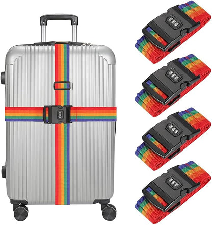 MECCANIXITY Luggage Straps with Combination Lock Adjustable Suitcase Belt Strap for Suitcase Briefcase Backpack Travel, Rainbow, Pack of 4