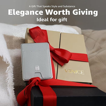 RFID Blocking Wallet, Minimalist Card Holder with Quick Access, Holds 1 to 12 Cards & Cash, Vegan Leather & Brushed Aluminum, Gift-Ready Packaging (Gray)