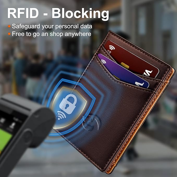 Magnetic Closure Slim Wallet for Men with Money Clip Gift Boxed,Genuine Leather Front Pocket Wallet, 3.9"x 2.7", RFID Blocking