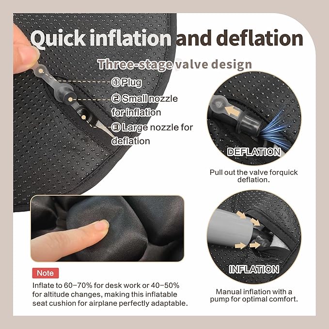 Inflatable Seat Cushion, Airplane Cushion Seat with Storage Bag, Travel Cushion for Airplane Seat, Seat Cushion for Flight, Wheelchair, Office Chair, Car