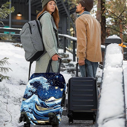 ANNA QUEEN Starry Ocean Wave Luggage Cover, Suitcase Protector with Artistic Van Gogh Style, Stretchable, Washable Travel Cover for 24-26 Inch Luggage