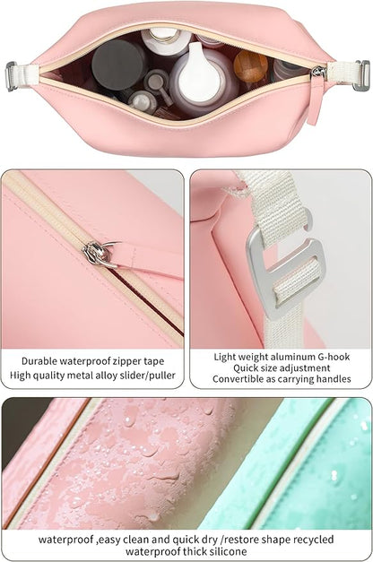 6"x 9.84" 4.5L Large Silicone Toiletry Bag,Waterproof Leakproof Foldable Travel Organizer,Dopp Kit Alternative for Men & Women,Pink