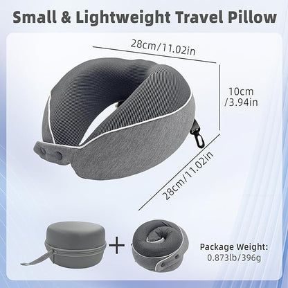 Memory Foam Travel Neck Pillow for Airplane, 360° Ergonomic Support Neck Pillow for Sleeping on Long Flights, Cars, Trains & Office, Compact & Portable with Storage Bag (Gray)