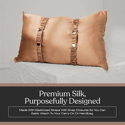 Lunya Washable Silk Travel Pillow – Soft Mulberry Silk Neck Pillow with Zipper Pillow Insert, Adjustable Fill, and Snap Straps – Travel Essential for Plane, Car, or Home - Hidden Nest - One Size