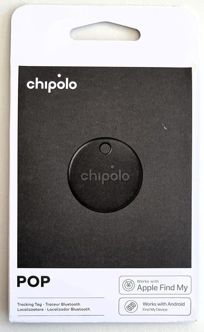 Chipolo POP Tracker Tag - Colorful, Compatible, Loud Bluetooth Tracker with Call Your Phone & Out of Range Alert, Works with Apple Find My or Google's Find My Device (Black)