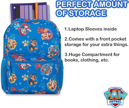 Paw Patrol Backpack for Kids - Chase, Skye, Marshall, Rubble, Rocky, Zuma, Everest, Liberty, and Ryder School Book Bag - Backpack for Boys Girls Toddlers and Adults - for Laptop and Lunch Box (Blue)