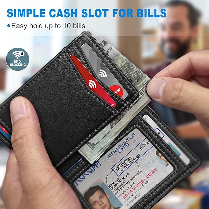 Airtag Slim Leather Wallet for Men - 12-Card Capacity, Magnetic Closure, Money Clip & Simplified Bill Compartment, RFID Blocking (4.3" x 3.0") | Gift Boxed