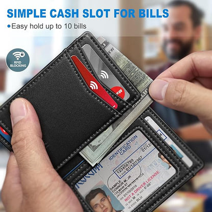 Airtag Slim Leather Wallet for Men - 12-Card Capacity, Magnetic Closure, Money Clip & Simplified Bill Compartment, RFID Blocking (4.3" x 3.0") | Gift Boxed