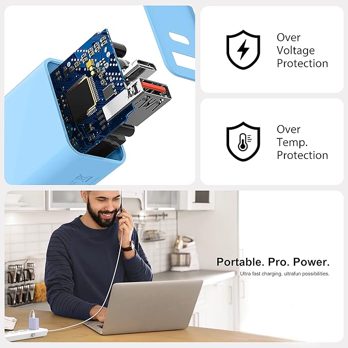 3 Pack Dual Port USB C Charger Block, 20W Power Delivery + QC3.0 USB A Double Port Fast Charging Brick for iPhone 14 15 16 17 Pro Max Plus SE X XS Cube, Quick Charge Plug Adapter (Blue)