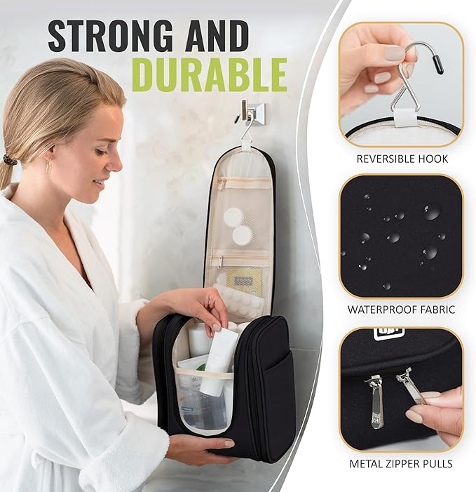 BOACAY Hanging Travel Toiletry Bag for Women and Men, Makeup Bag, Bathroom & Shower Organizer Kit for Accessories, Cosmetics, Travel Essentials