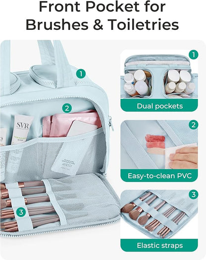 BAGSMART Travel Toiletry Bag, Crush Toiletry Bag for Women, Wide-open Puffy Toiletry Bags for Traveling, Large Travel Cosmetic Makeup Bag Organizer for Accessories,Toiletrie, Blue