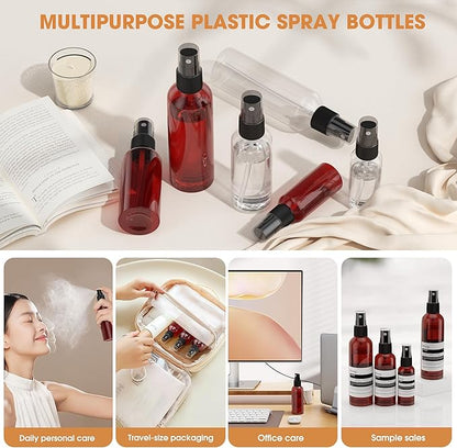 100Pack Small Spray Bottles 2oz, 60ml Travel Spray Bottle Bulk Black Fine Mist Sprayer, Empty Refillable Containers Portable Cosmetic Plastic Spray Bottles for Cleaning, Misting & Skin Care-Red
