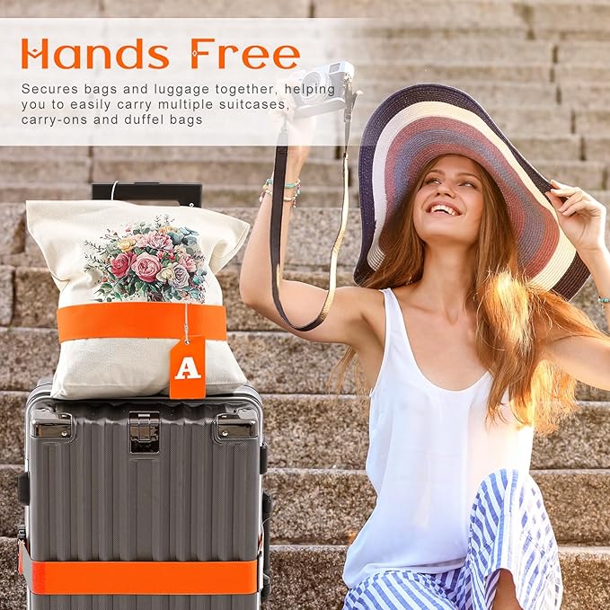 Weewooday 8 Pcs Luggage Straps Suitcase Tags Set for TSA Approved, 4 Travel Adjustable Suitcase Belt, 4 Silicone Luggage Tags with Name ID Card Travel Accessories (Light Orange,A)