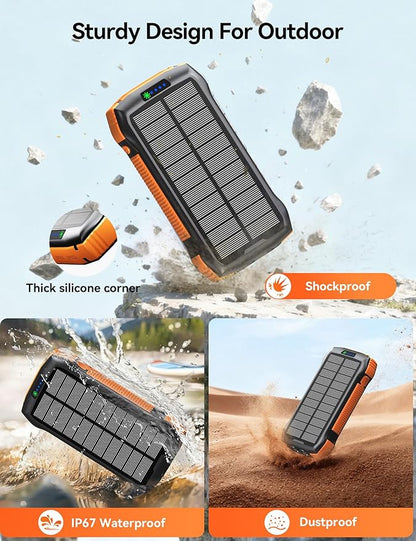 Solar Charger Power Bank, 40000mAh Wireless Portable Charger QC3.0 PD 20W Fast Charging with USB-C in/Output, External Battery Pack with Dual Flashlights Hiking Camping Essential