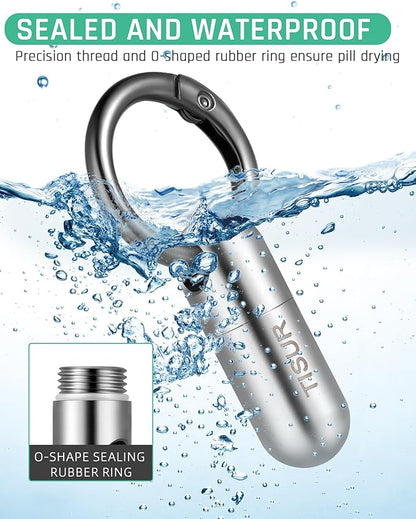 TISUR Micro Keychain Pill Holder, Titanium Pill Case Waterproof Pill Container, Portable Tiny Pill Organizer for Travel Purse Pocket