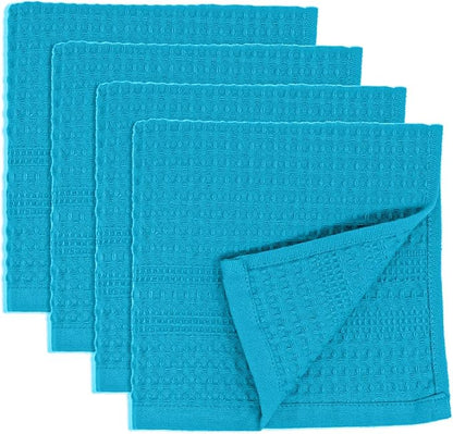 GILDEN TREE Waffle Towels Wash Cloths for Showering, Exfoliating Washcloth Face Towels, Quick Dry Towel Cotton Washcloths Set of 4, Classic Style (Aqua)