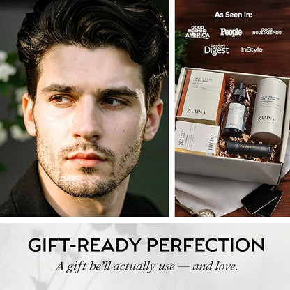 ZAAINA Men’s Self Care Package, Relaxation Spa Gift Set for Him - Luxury Natural Handmade Grooming Kit for Husband Dad Friend, Birthday & Christmas Gifts for Men (Deluxe Set)