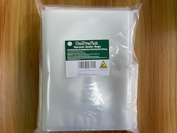 O2frepak 300 Bags 100 of Each Size Plus Quart 10"x13" and Quart 8"x12" and Pint 6"x10" BPA Free Sous Vide Seal a Meal Commercial Grade Vacuum Seal PreCut Combo Pack Bag