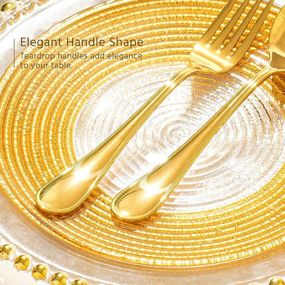 KINGSTONE 60 Piece Teardrop Silverware Set for 12, 18/10 Stainless Steel Flatware Set, Modern Design Cutlery Set for Home/Hotel/Wedding,Mirror Polished and Dishwasher Safe, Gold