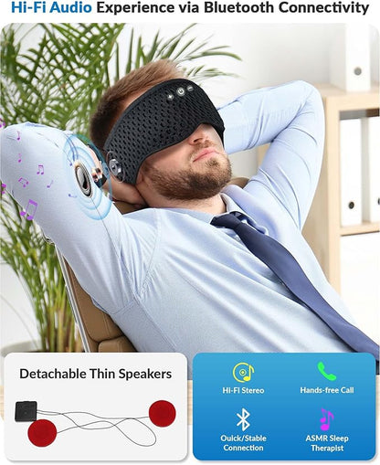 Bluetooth Sleep Mask with Removable 3D Contoured, 100% Blackout Eye Mask for Sleeping, Sleeping Headphones with Ultra-Thin Stereo Speakers, Perfect Tech Gifts for Men/Women/Insomniacs