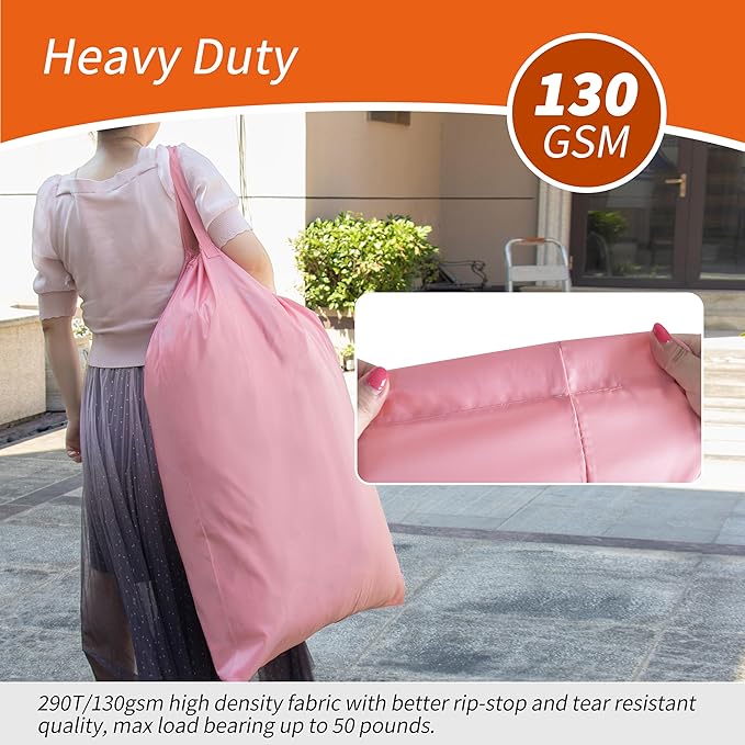 Polecasa Heavy Duty Large Laundry Bag with 130gsm Tear Resistant Fabric and Handles, Easy to Carry Durable Dirty Clothes Drawstring Bag, Perfect for College Dorm, Travel, 2 Pack 28”x36”, Pink