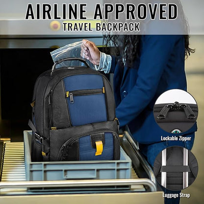 YOREPEK 18.4 Laptop Backpack, Large Backpacks with USB Charger Port, TSA Friendly Flight Approved Weekend Carry on Backpack with Luggage Strap for Men and Women, Roy Blue