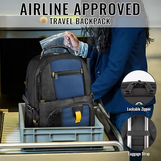 YOREPEK Travel Backpack, Extra Large 50L Laptop Backpacks for Men Women, Water Resistant College Backpack Airline Approved Business Bag with USB Charging Port Fits 17 Inch Computer, Roy Blue