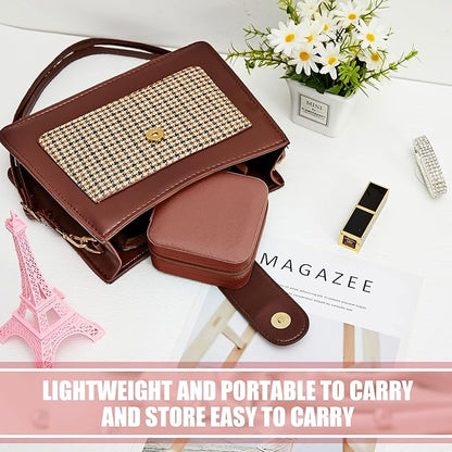 Taiyin 12 Pcs Travel Jewelry Case Box Bridesmaid Gifts Bulk Travel Jewelry Cases Boxes Small Jewels Organizers Mini Accessories Ornaments Storage for Women Girls Wedding Gifts (Brown)