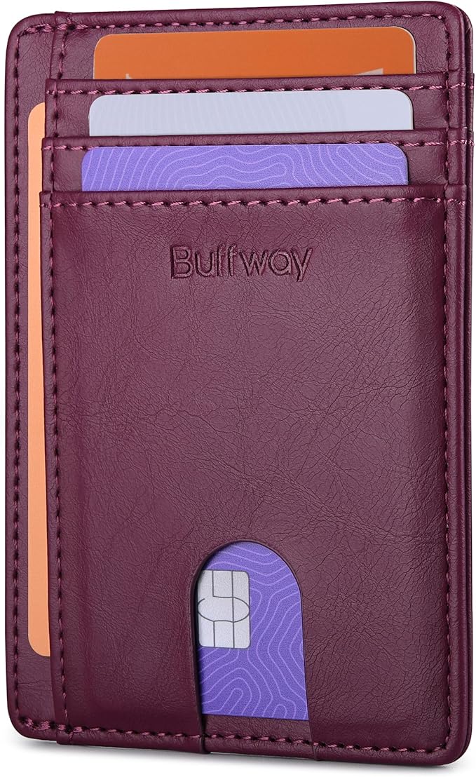 Buffway Slim Minimalist Front Pocket RFID Blocking Leather Wallets for Men and Women - Alaska Purple