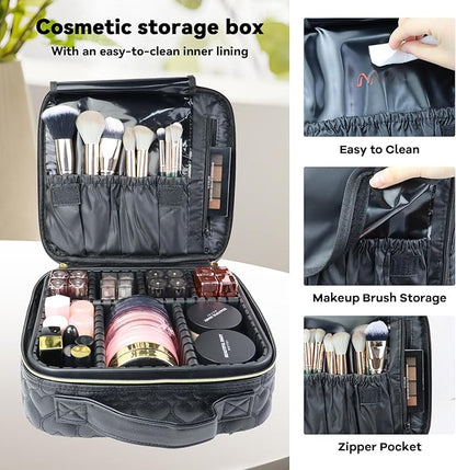 Travel Makeup Bag Makeup Cosmetic Train Case Organizer Portable Storage Bag with Adjustable Dividers for Cosmetics Makeup Brushes Toiletry Jewelry Heart Pattern