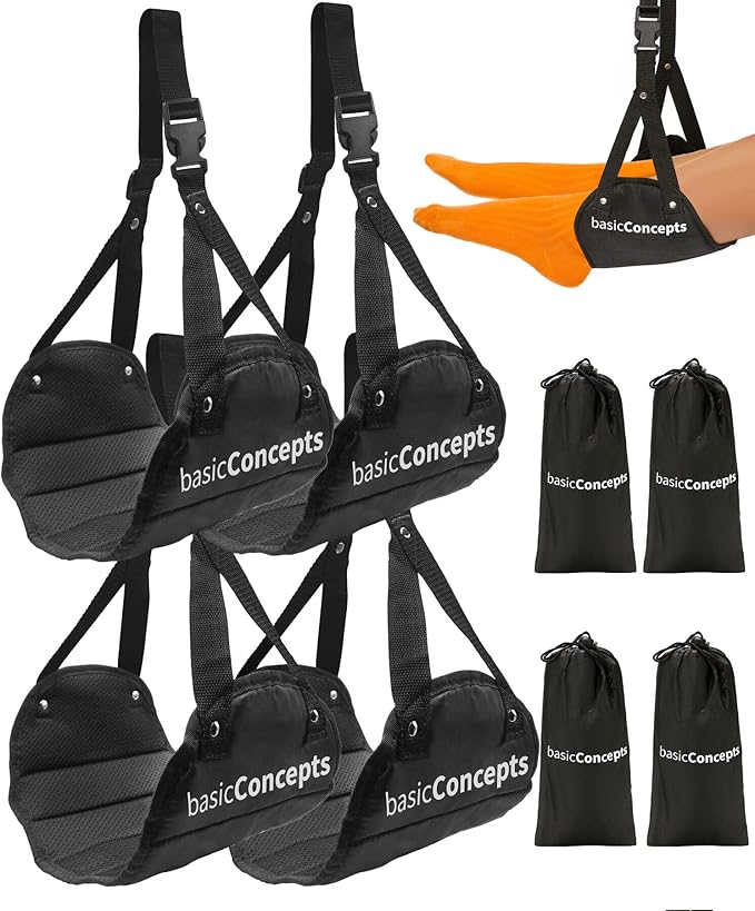 Airplane Footrest (4 Pack), Perfect Foot Hammock for Airplane Travel or Office - Relax Your Feet