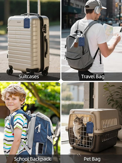 Luggage Tags, Works with Apple Find My, Leather Luggage Tag for Suitcases, Travel Tags, Bag Tag for Backpacks, Suitcase Tag with Privacy Flap, Anti-Lost Luggage Tracker, Travel Essentials, Navy Blue