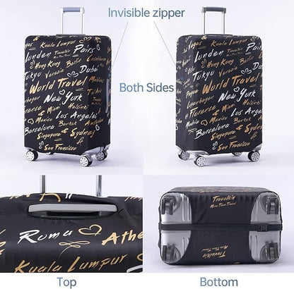 Travelkin Luggage Covers For Suitcase Tsa Approved,Suitcase Cover Protector Fit 18-32 Inch Luggage (World City, L)